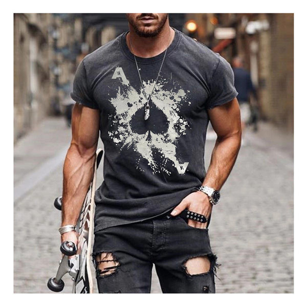 Lühikeste varrukate ja ovaalse kaelusega halli värvi vabaaja meeste T-särk