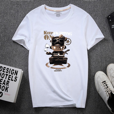 Meeste aplikatsiooni ja pealdisega 3/4 varrukatega T-särk