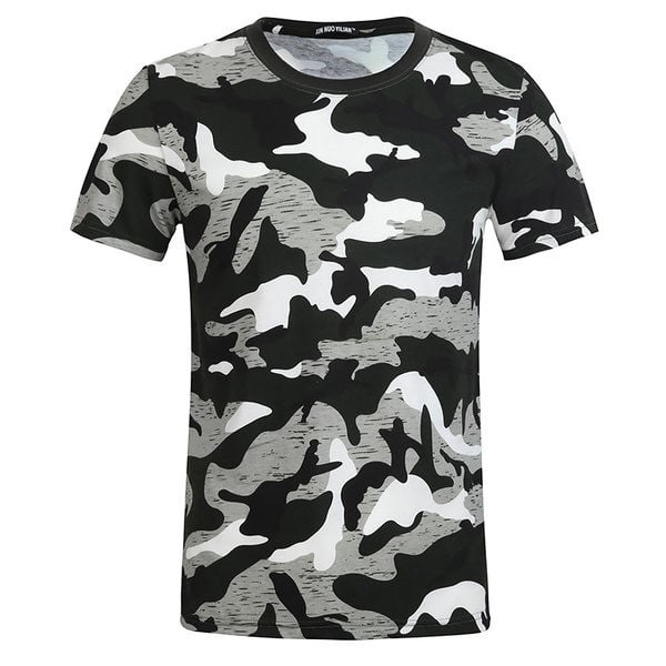 Tricou de camuflaj pentru bărbați cu mâneci scurte și decolteu oval