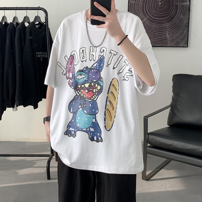 Широка лятна тениска с цветна апликация за мъже