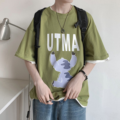 Широка лятна тениска с цветна апликация за мъже