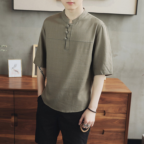 Модерна мъжка блуза с 3/4 ръкав и копчета