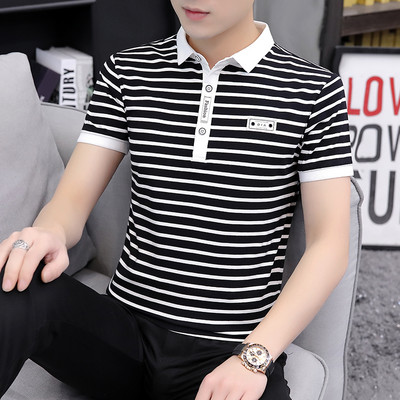 Uus mudel meeste triibuline klassikalise krae ja embleemiga pluus