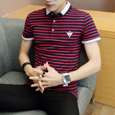 Uus mudel meeste triibuline klassikalise krae ja embleemiga pluus