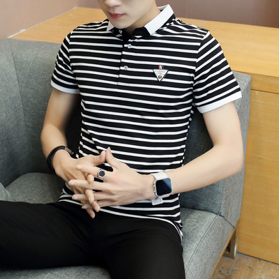 Uus mudel meeste triibuline klassikalise krae ja embleemiga pluus