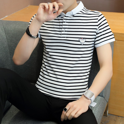 Uus mudel meeste triibuline klassikalise krae ja embleemiga pluus