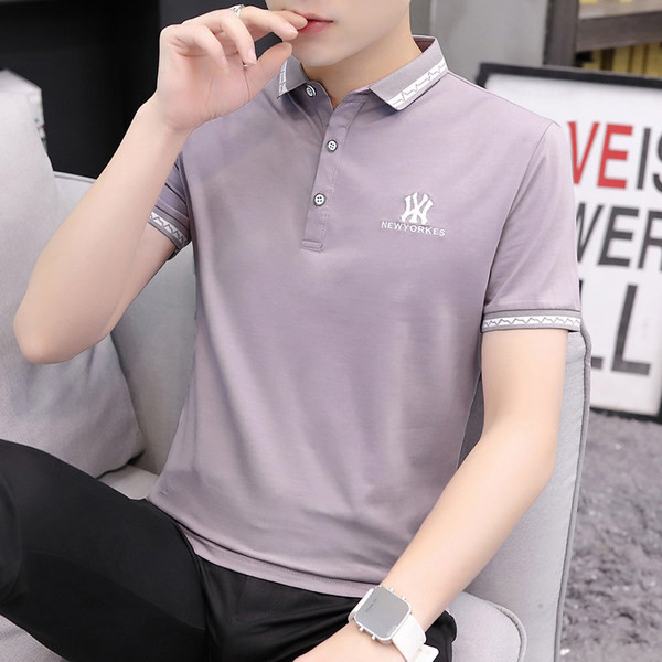 Модерна мъжка блуза с яка и бродерия в няколко цвята