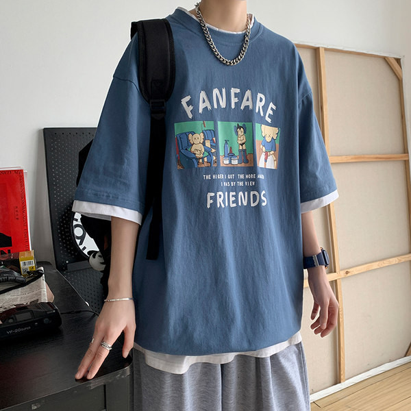 Suvine värvitrükiga ja 3/4 varrukatega T-särk meestele