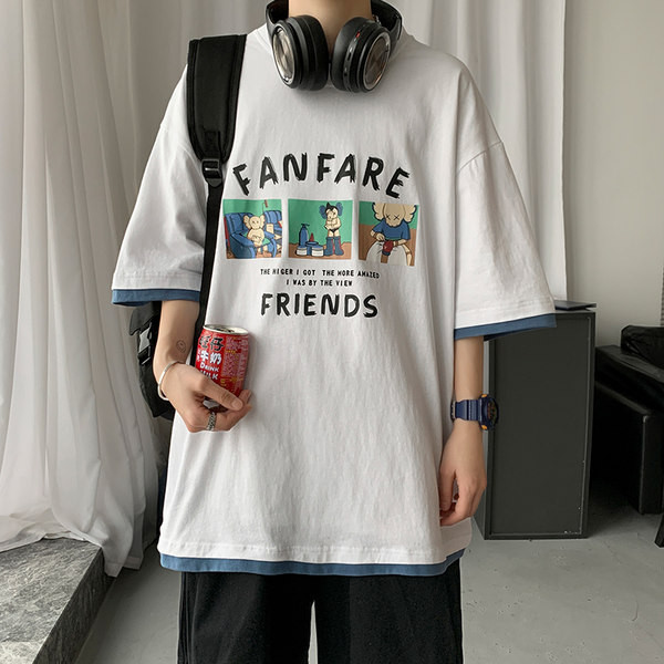 Suvine värvitrükiga ja 3/4 varrukatega T-särk meestele