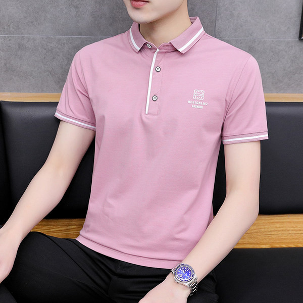 Kolmes värvitoonis klassikalise krae ja nööpidega meeste t-särk