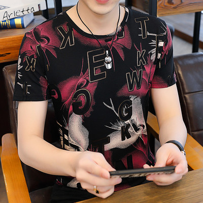 Casual ανδρικό μπλουζάκι - με οβάλ ντεκολτέ και κοντά μανίκια