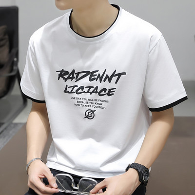 Uue mudeli aplikatsiooni ja ümara kaelusega meeste T-särk - lai mudel