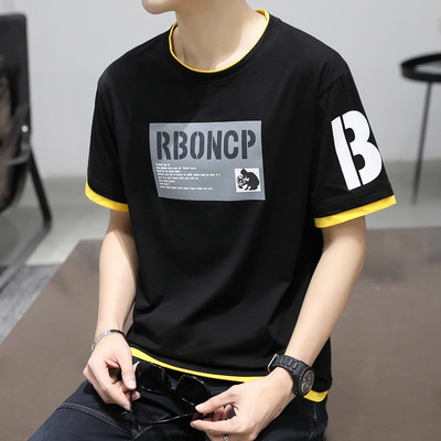 Uue mudeli aplikatsiooni ja ümara kaelusega meeste T-särk - lai mudel