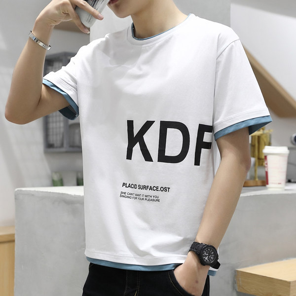 Uue mudeli aplikatsiooni ja ümara kaelusega meeste T-särk - lai mudel