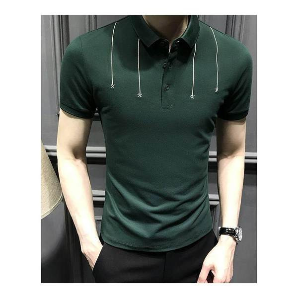 Meeste t-särk 3/4 varrukatega ja tikitud tekstiga - klassikaline krae