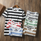 Triibuline meeste t-särk lühikeste varrukate ja ümara kaelusega