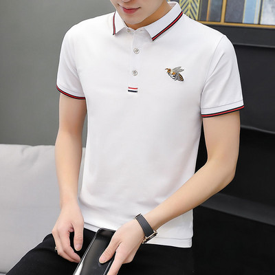 Klassikalise kraega 3/4 varrukatega ja tikandiga meeste stiilne T-särk