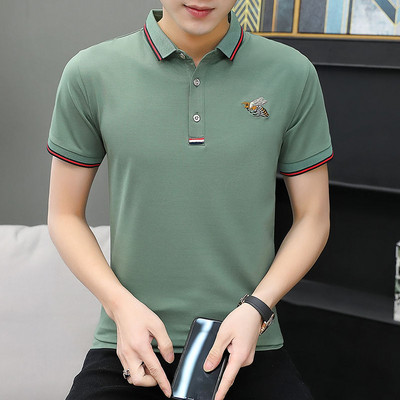 Klassikalise kraega 3/4 varrukatega ja tikandiga meeste stiilne T-särk