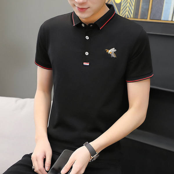 Klassikalise kraega 3/4 varrukatega ja tikandiga meeste stiilne T-särk