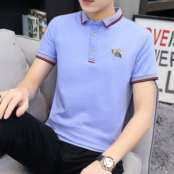 Klassikalise kraega 3/4 varrukatega ja tikandiga meeste stiilne T-särk