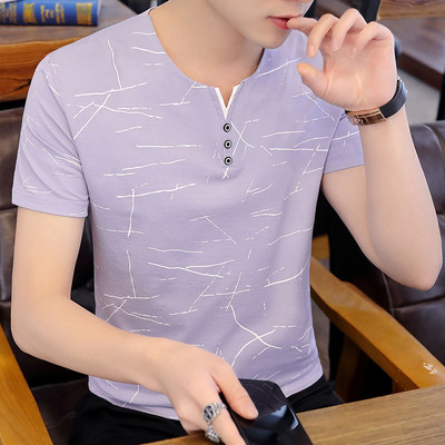 Meeste vabaaja lühikeste varrukate ja V-kaelusega T-särk