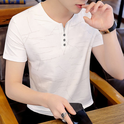 Meeste vabaaja lühikeste varrukate ja V-kaelusega T-särk