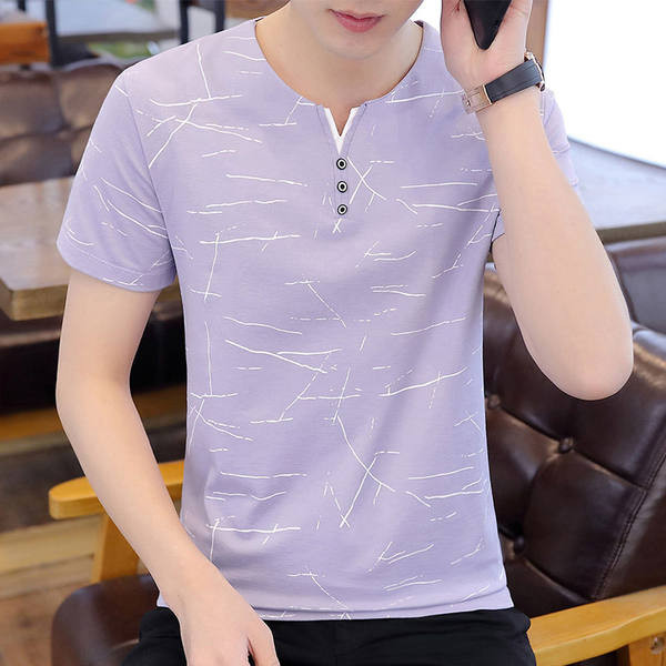 Meeste vabaaja lühikeste varrukate ja V-kaelusega T-särk