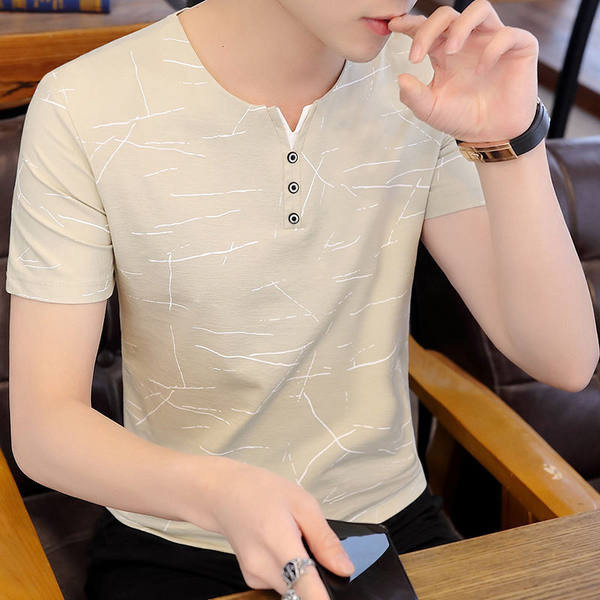 Meeste vabaaja lühikeste varrukate ja V-kaelusega T-särk