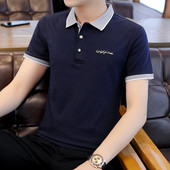 Meeste suvine klassikalise krae ja lühikeste varrukatega T-särk