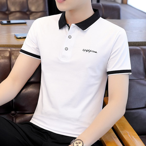 Meeste suvine klassikalise krae ja lühikeste varrukatega T-särk