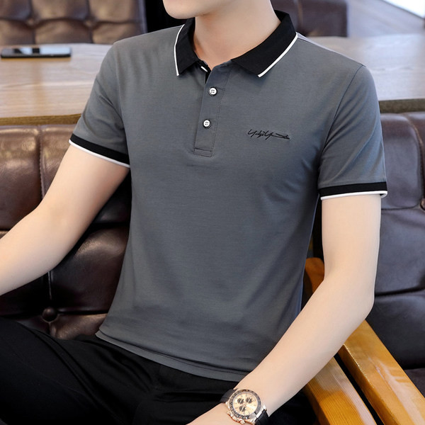 Meeste suvine klassikalise krae ja lühikeste varrukatega T-särk