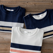 Meeste triibuline lühikeste varrukate ja ümara kaelusega T-särk