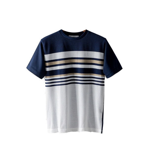 Meeste triibuline lühikeste varrukate ja ümara kaelusega T-särk