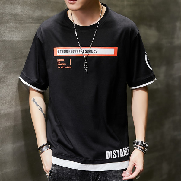 Casual meeste T-särk trükise ja ümara kaelusega – lai mudel