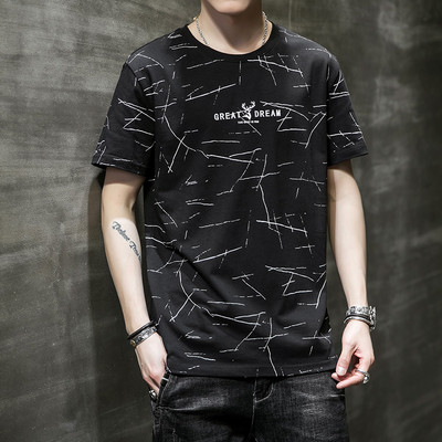 Ανδρικό μοντέρνο μπλουζάκι με επιγραφή και κοντά μανίκια