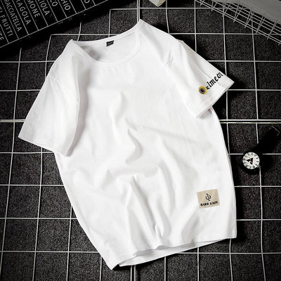 Мъжка тениска емблема и надпис -овално деколте 