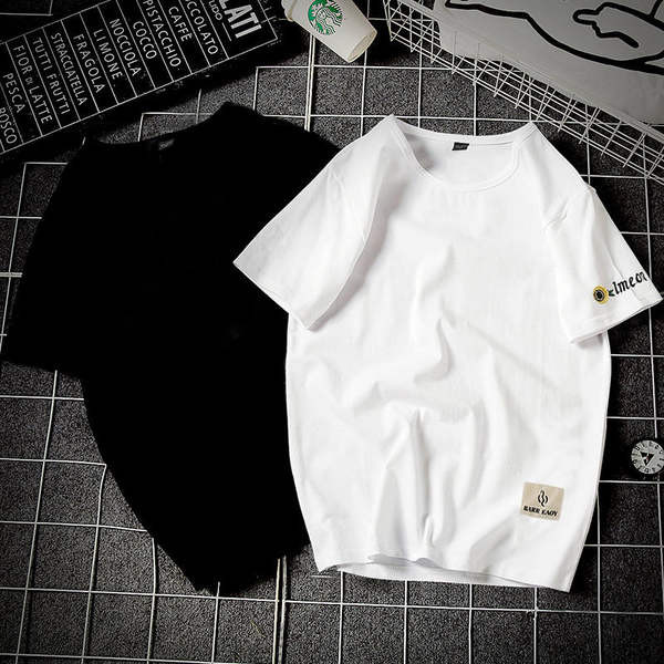 Мъжка тениска емблема и надпис -овално деколте 