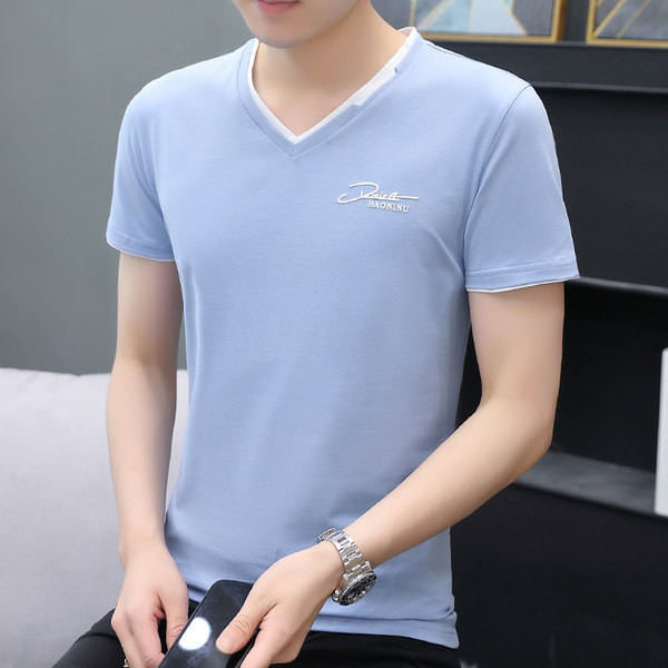 Lühikeste varrukate ja spitsikaelusega vabaaja meeste T-särk