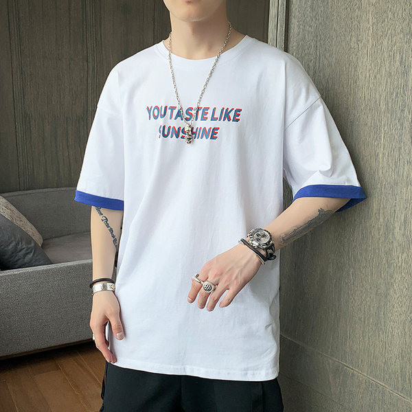 Meeste puuvillane tekstiga ja lühikeste varrukatega T-särk