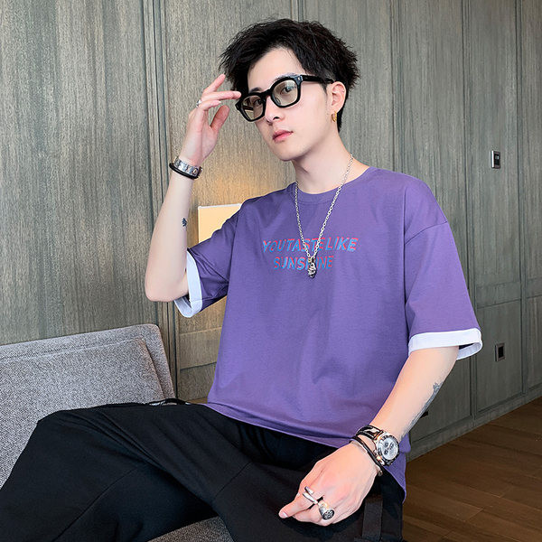 Meeste puuvillane tekstiga ja lühikeste varrukatega T-särk