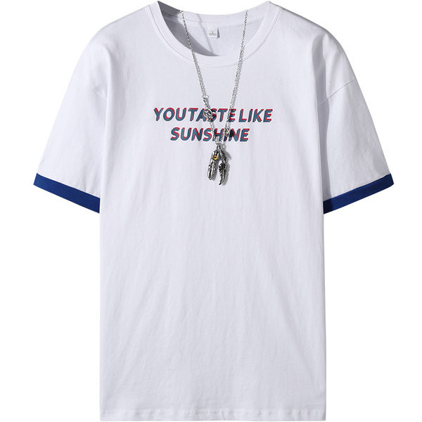 Meeste puuvillane tekstiga ja lühikeste varrukatega T-särk