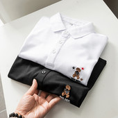 Klassikalise krae ja kaisukaru tikandiga meeste T-särk