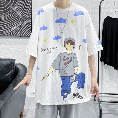 Lai puuvillane 3/4 varrukate ja värvilise aplikatsiooniga T-särk