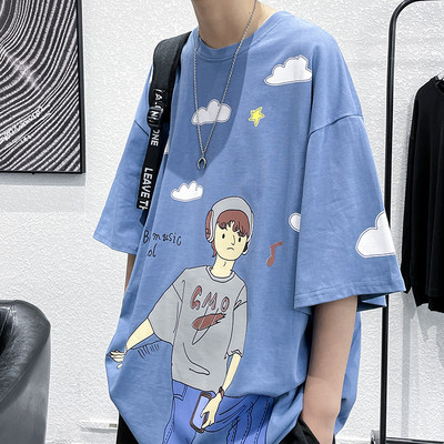 Lai puuvillane 3/4 varrukate ja värvilise aplikatsiooniga T-särk