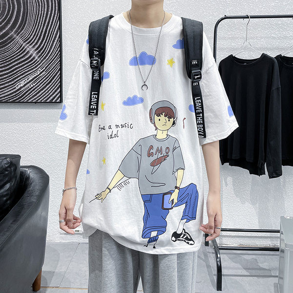 Lai puuvillane 3/4 varrukate ja värvilise aplikatsiooniga T-särk