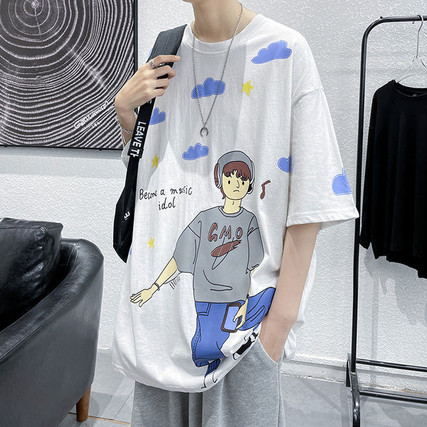 Lai puuvillane 3/4 varrukate ja värvilise aplikatsiooniga T-särk