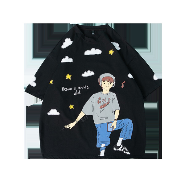 Lai puuvillane 3/4 varrukate ja värvilise aplikatsiooniga T-särk