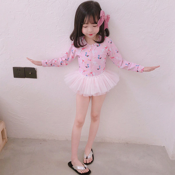 Pikkade varrukatega laste ujumistrikoo tüdrukutele