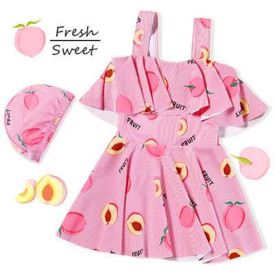 Laste ujumistrikoo tüüpi kleit mütsiga roosa