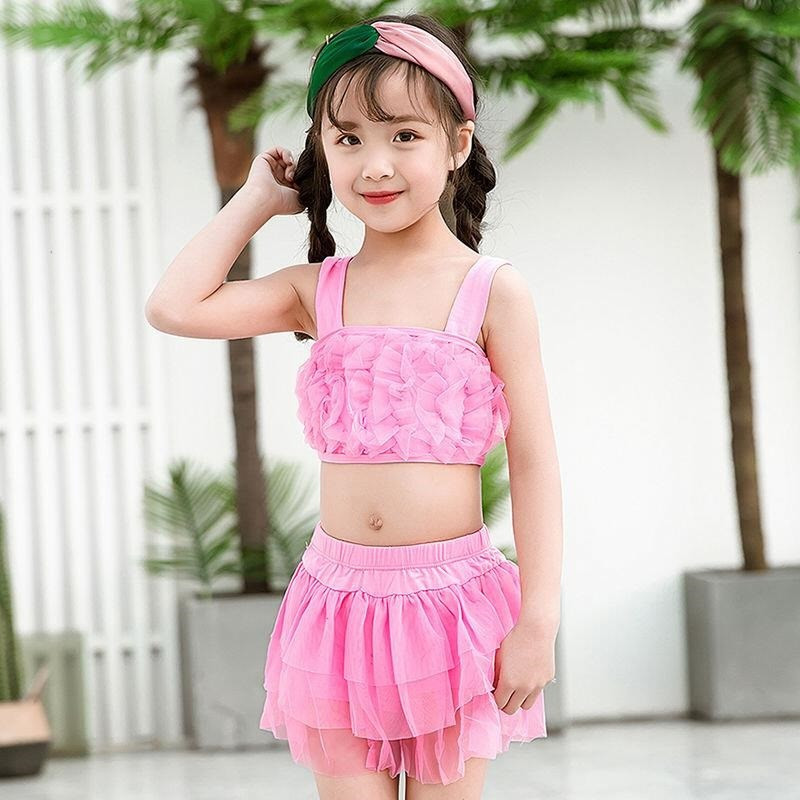 Laste kaheosaline ujumistrikoo lokkidega tüdrukutele